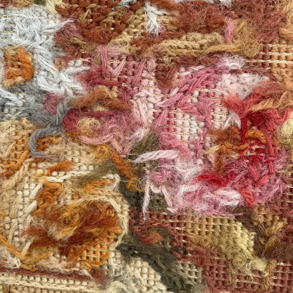 Vtg Aubusson-Style Needlepoint Floral Tapestry Rug Baroque No Backing Pink Brown